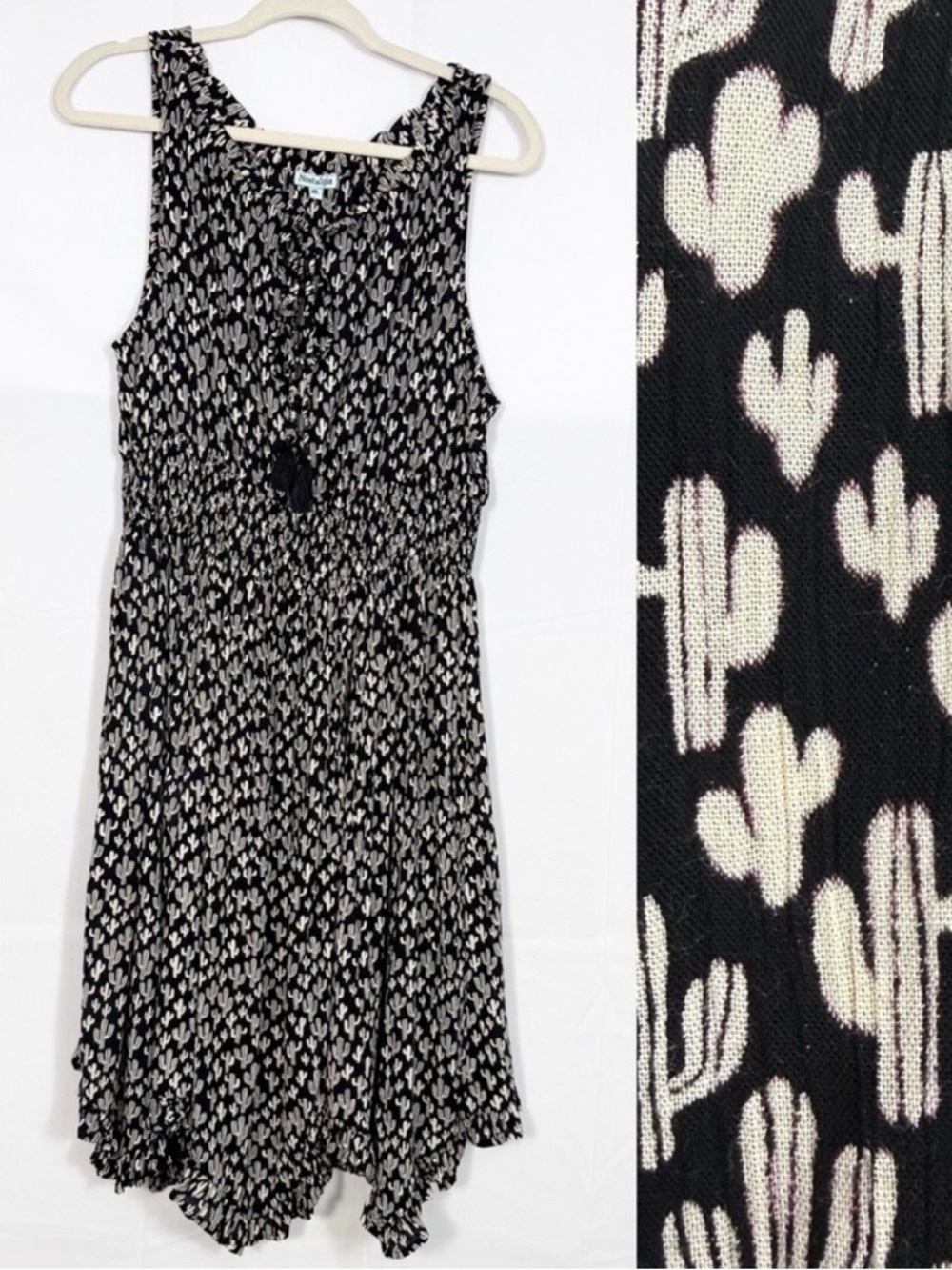 Nostalgia Clothes X ModCloth Smocked Asymmetrical Midi Dress Cactus Print